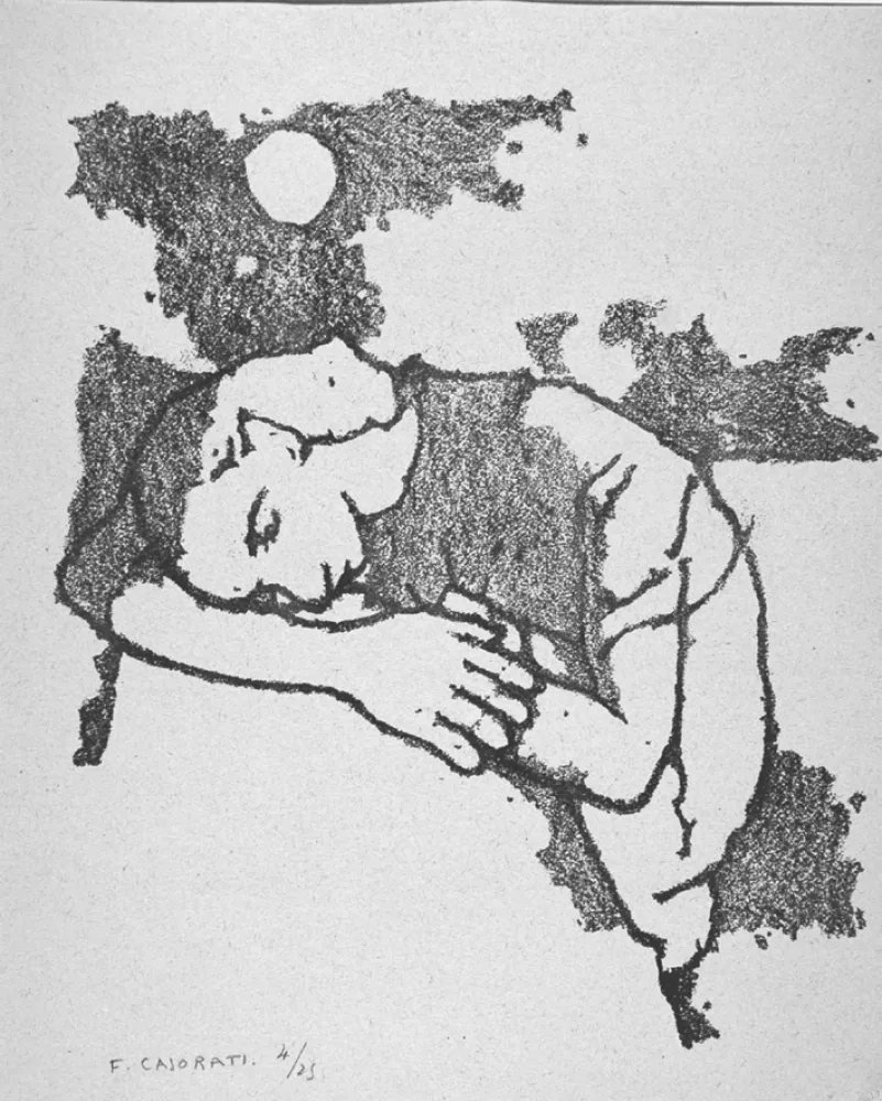 Litografía Casorati - Donna dormiente