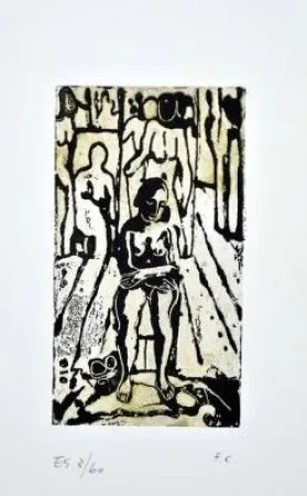 Linograbado Casorati - Donna nella stanza