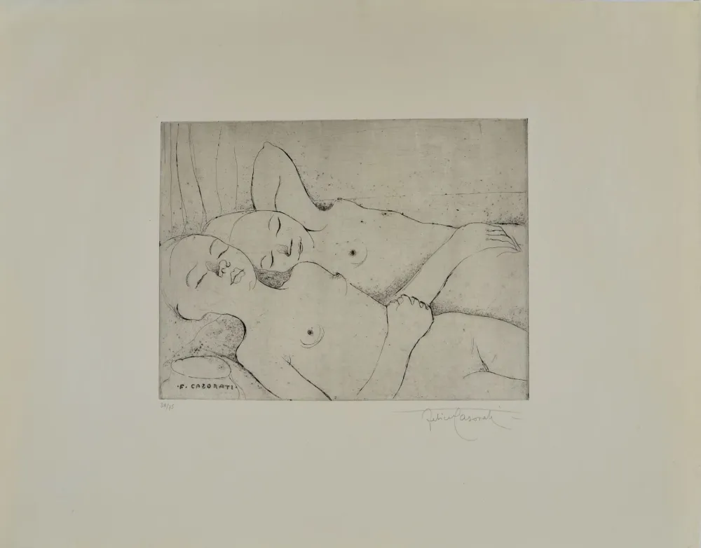 Aguafuerte Casorati - TWO SLEEPING GIRLS
