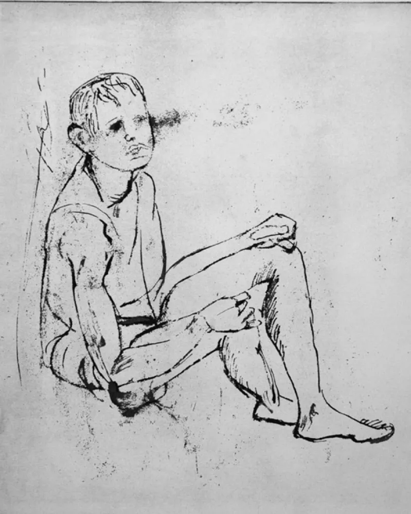 Aguafuerte Cassinari - Ragazzo seduto