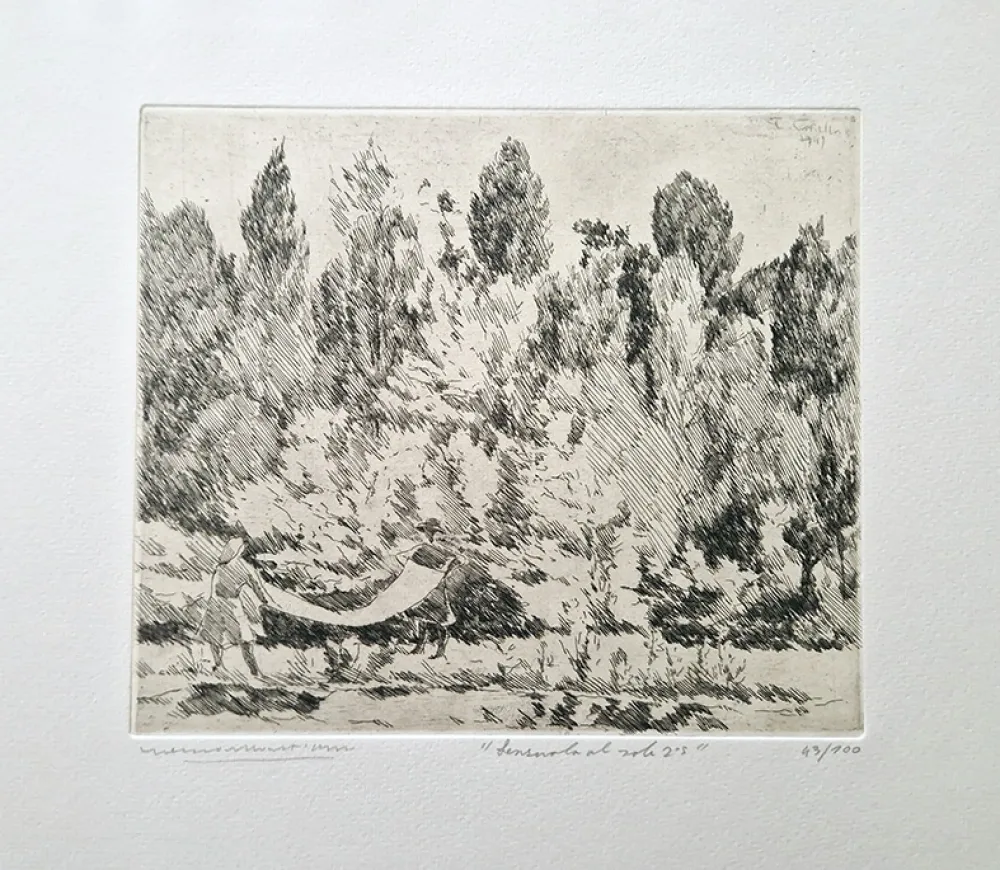 Aguafuerte Castellani - Lenzuola al sole