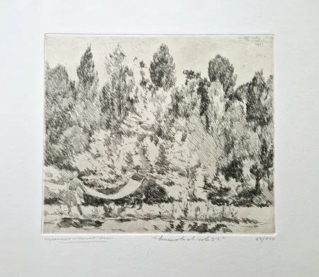 Aguafuerte Castellani - Lenzuola al sole