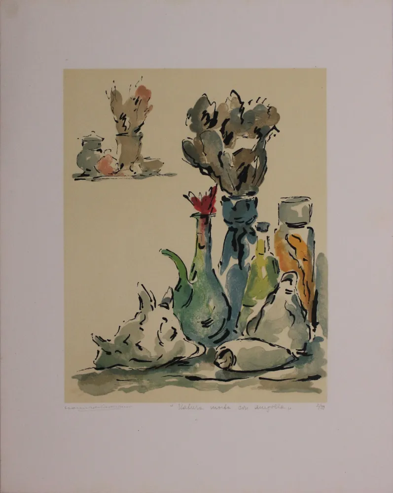 Litografía Castellani - Natura morta con ampolla
