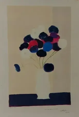 Litografía Cathelin - Anémones à la table noire  (1989  ) 