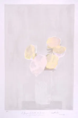 Litografía Cathelin - Bouquet rose au fond gris - Pink bouquet on a grey background