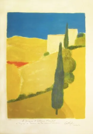 Litografía Cathelin - Paysage de Toscane