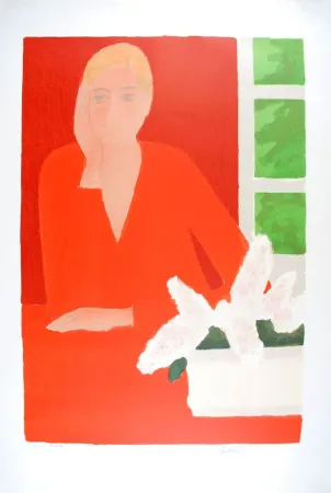 Litografía Cathelin - Régine aux Rebatières - Régine at the Rebatieres