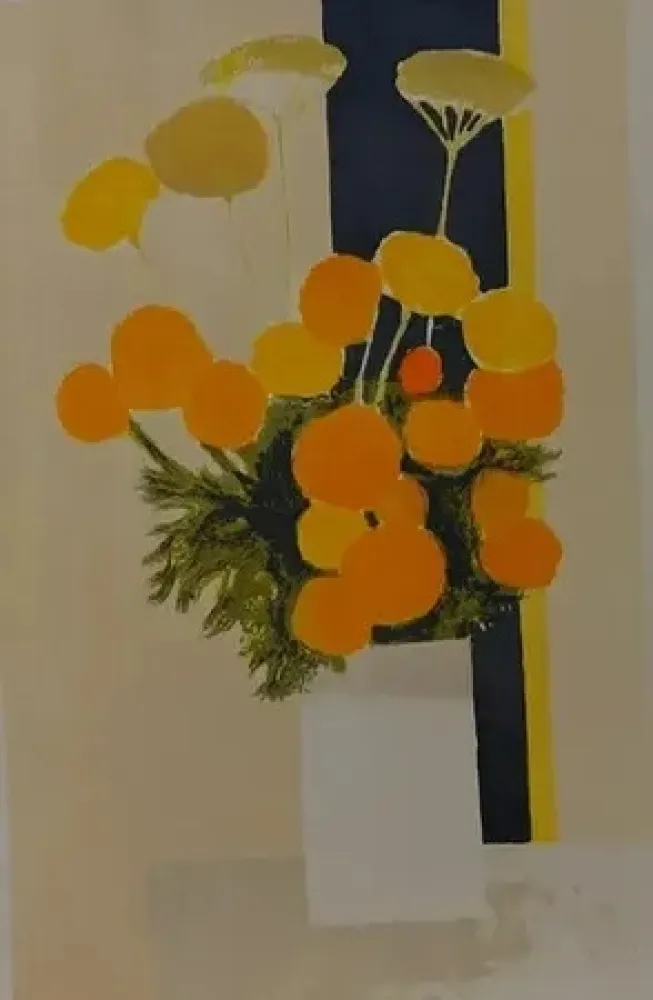 Litografía Cathelin - Roses d INDE &  ACHILLES  à la bande noire ( 1983)