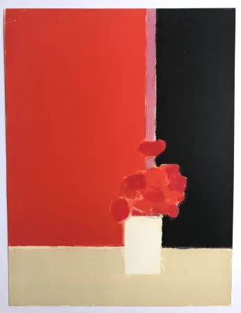 Litografía Cathelin - Tokonoma sur fond rouge et noir