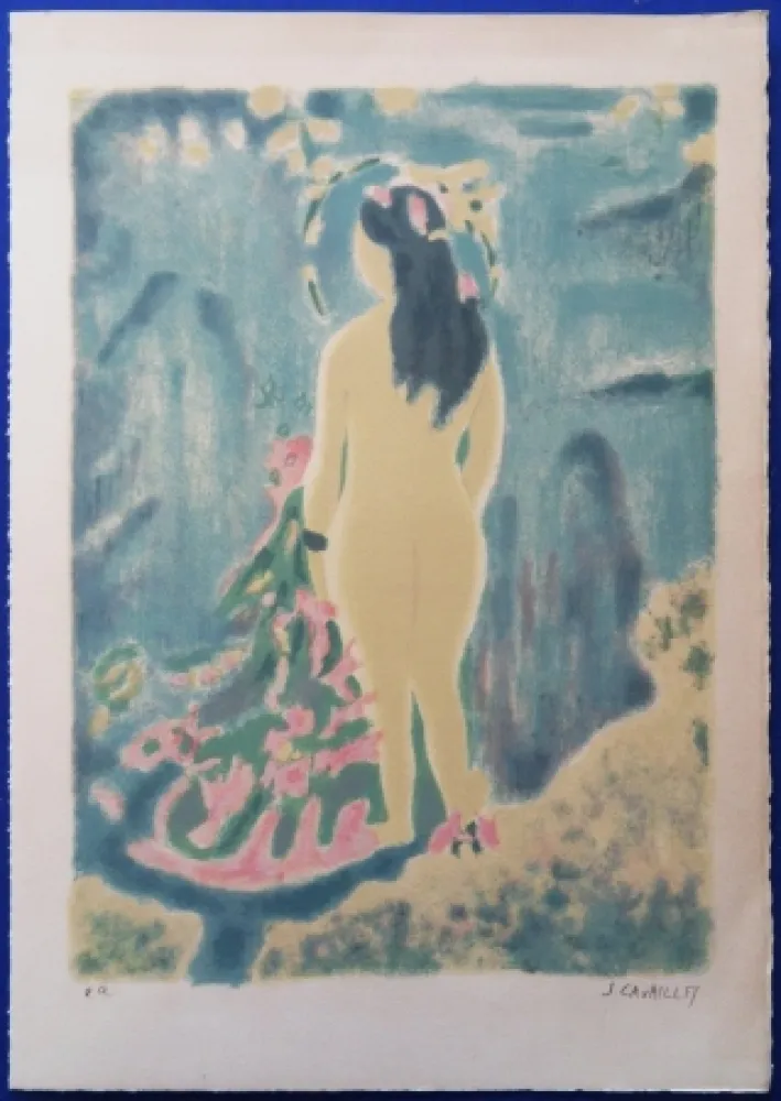 Litografía Cavailles - La Baigneuse
