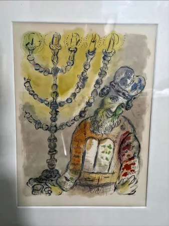 Litografía Chagall - Aaron and the Seven Branched Lampstand Story of Exodus 1966