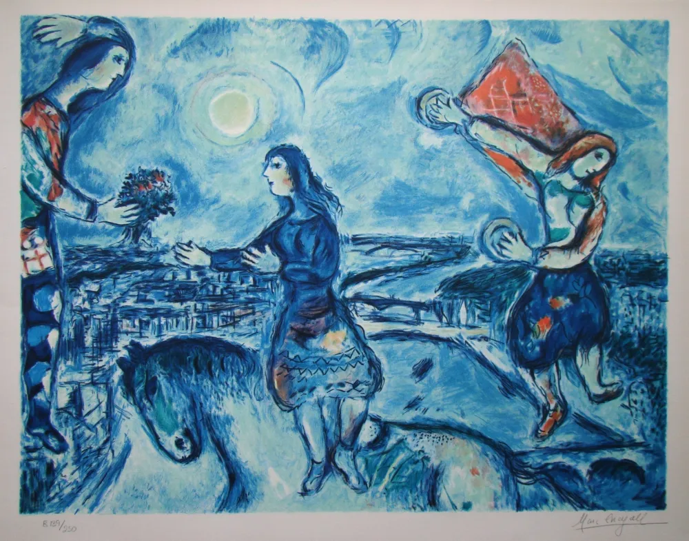 Litografía Chagall (After) - Lovers over Paris
