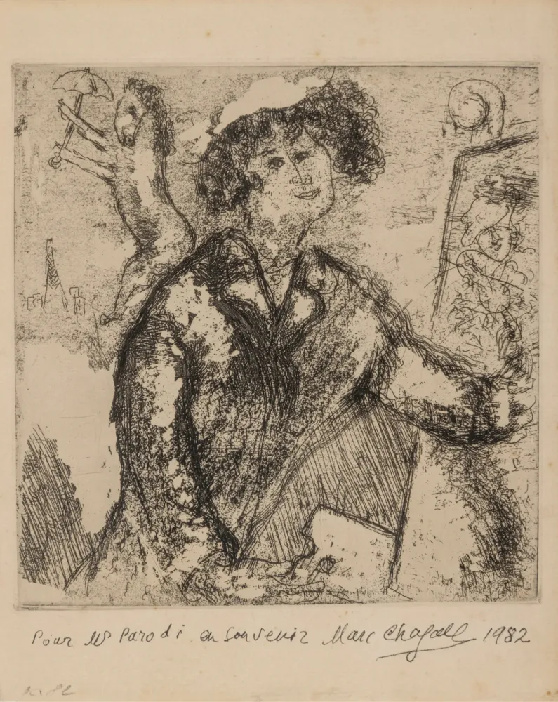 Grabado Chagall - Autoportrait au chevalet (from Chagall et l'Ame Juive)