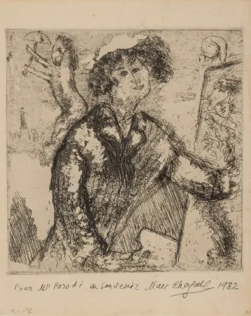 Grabado Chagall - Autoportrait au chevalet (from Chagall et l'Ame Juive)