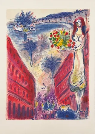 Litografía Chagall - Avenue de la victoire à Nice