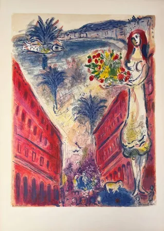 Litografía Chagall - Avenue de la victoire à Nice