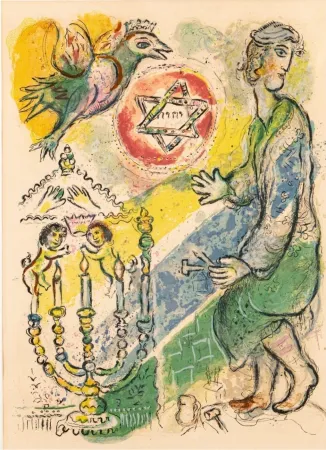 Litografía Chagall - Bezeleel and His Two Golden Cherubim