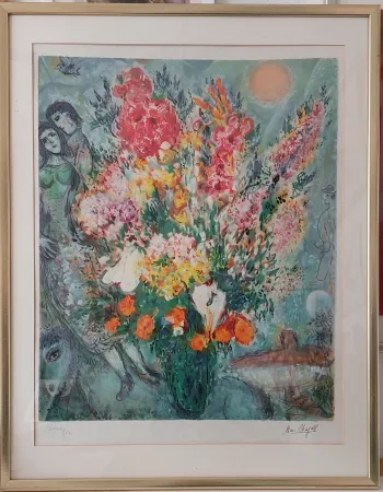 Litografía Chagall - Bouquet illuminant le ciel 