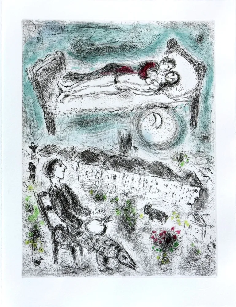 Aguafuerte Chagall - Celui qui dit les choses sans rien dire, Planche III
