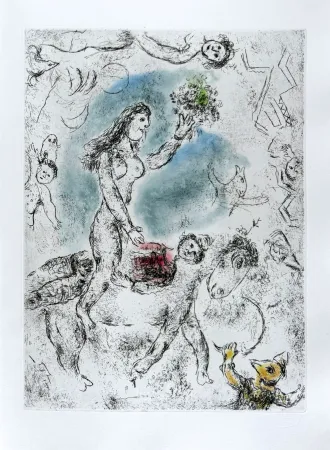 Aguafuerte Y Aguatinta Chagall - Celui qui dit les choses sans rien dire, Planche XXII