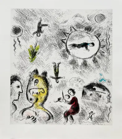 Aguafuerte Y Aguatinta Chagall - Celui qui dit les choses sans rien dire, Planche XXV