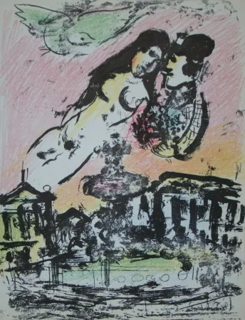 Litografía Chagall - Ciel au dessus la Place de la Concorde