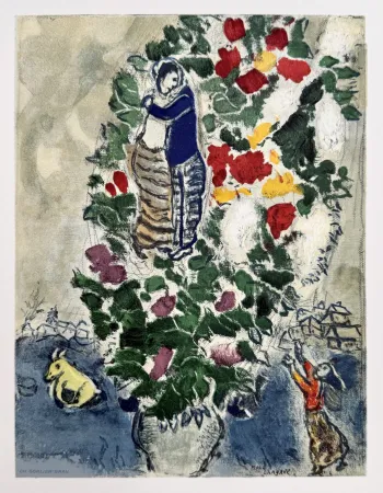 Litografía Chagall - Couple avec Fleurs