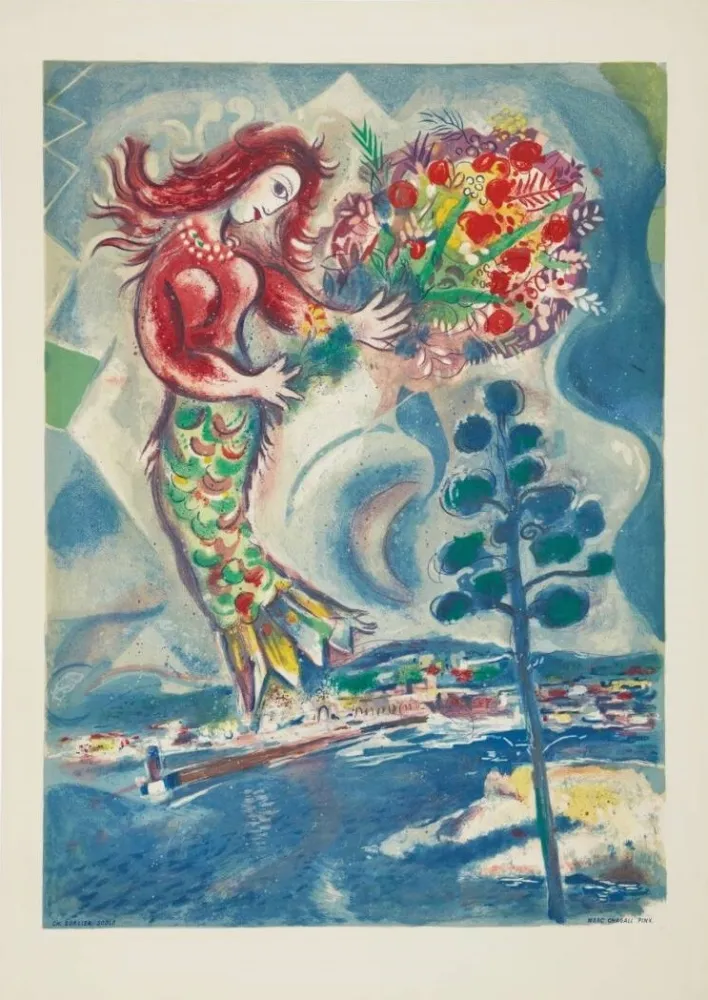 Litografía Chagall - Couple et poisson (Couple and Fish)