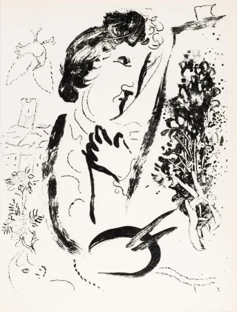 Litografía Chagall - Devant le tableau  