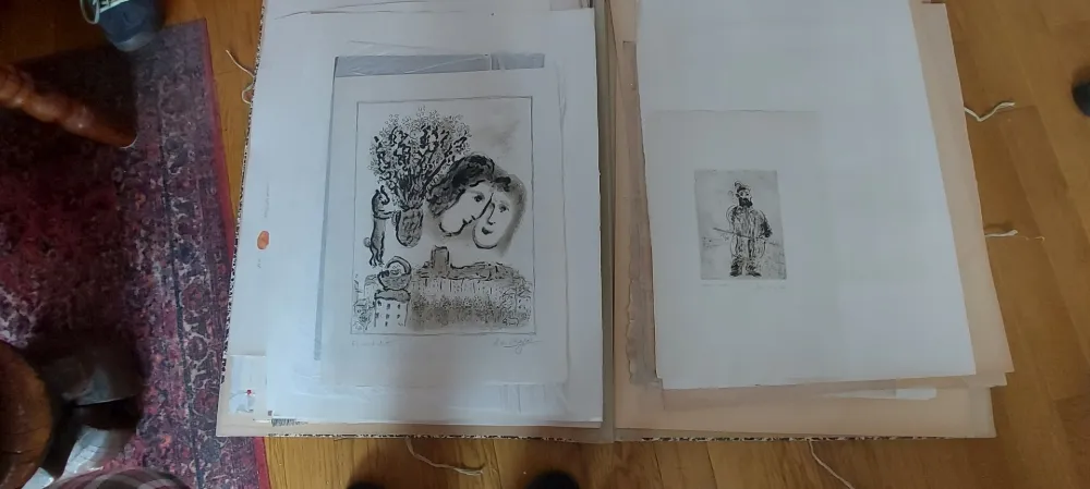 Litografía Chagall - Double visage gris (1974)
