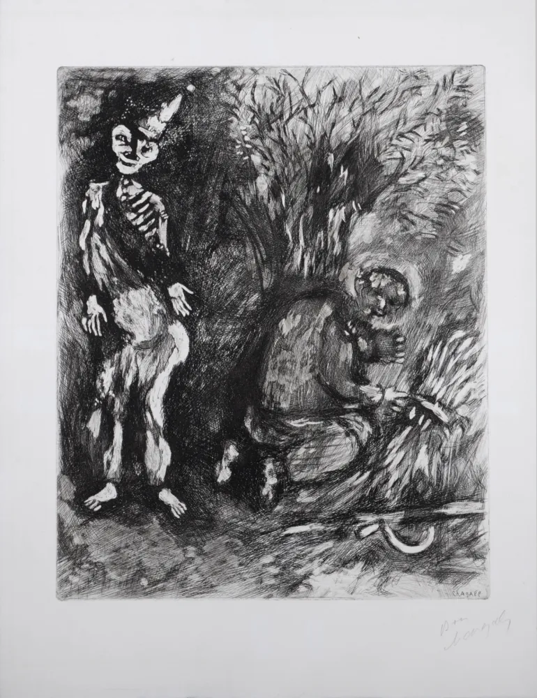 Grabado Chagall - Fables de la Fontaine : La mort et le bucheron, 1952
