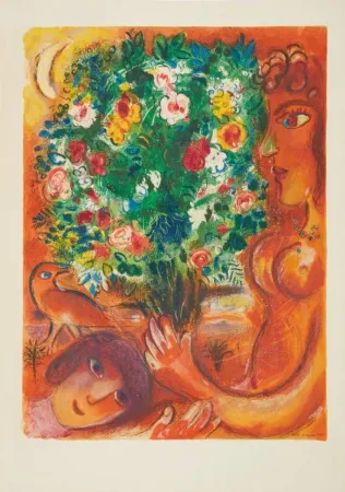 Litografía Chagall - Fiancés dans le ciel de Nice (Finaces in the Sky at Nice)