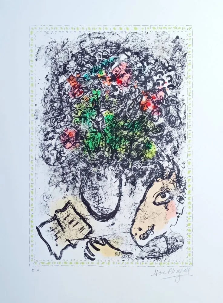 Litografía Chagall - Fleurs d'art
