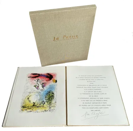 Litografía Chagall - G. Pompidou. LA POÉSIE. Lithographie originale en couleurs de Marc Chagall (1976)