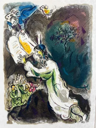Litografía Chagall - He gave him Two Tables of the Testimonie, even tables of stone, written with the finger of God