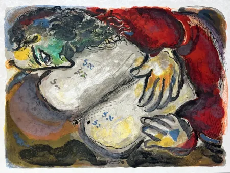 Litografía Chagall -  He wrote in the Tables the wordes of the covenant, even the Ten Commandments