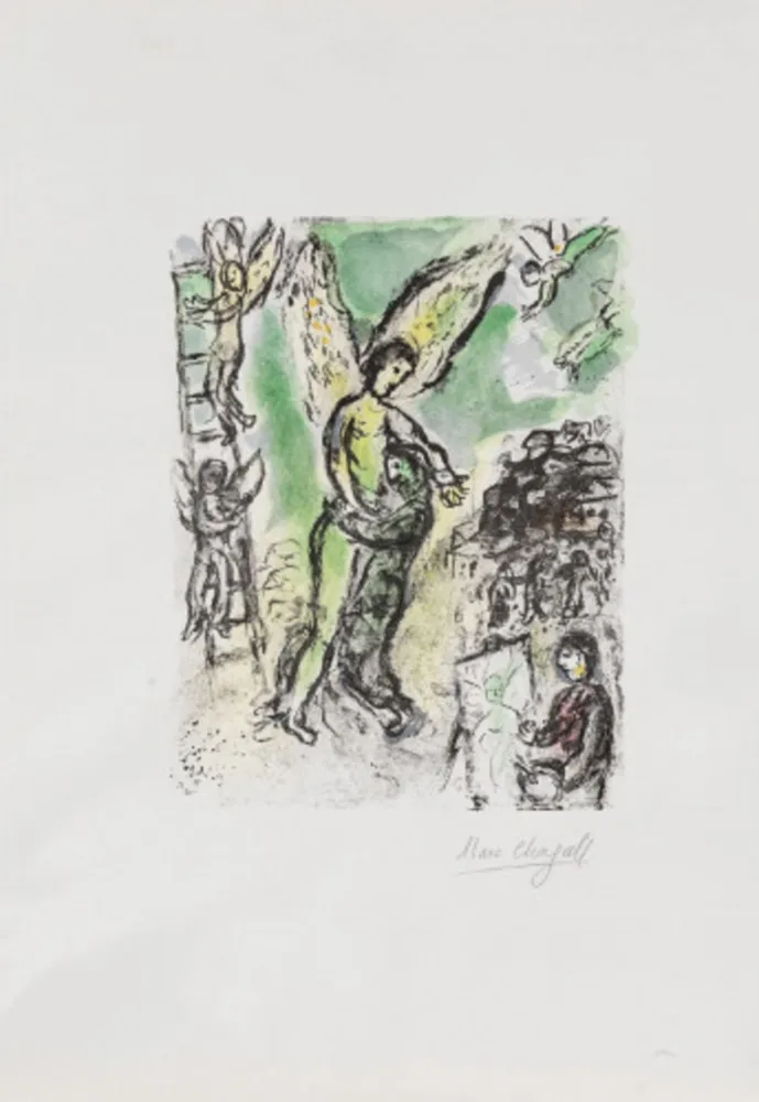Litografía Chagall - La lutte de Jacob et de l'ange