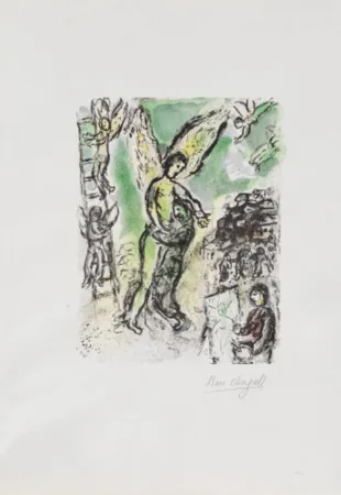 Litografía Chagall - La lutte de Jacob et de l'ange