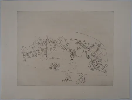 Grabado Chagall - La vie de village (A la barrière de la ville)