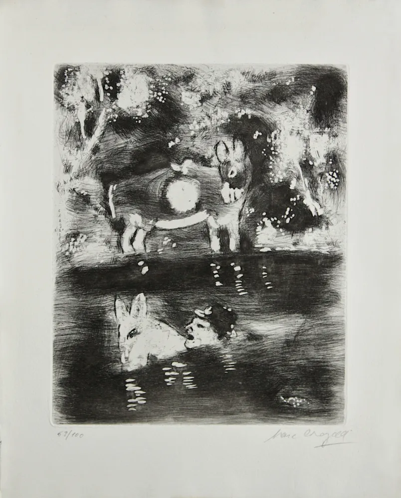 Grabado Chagall - L'Ane chargé d'eponges et l'Ane chargé de sel