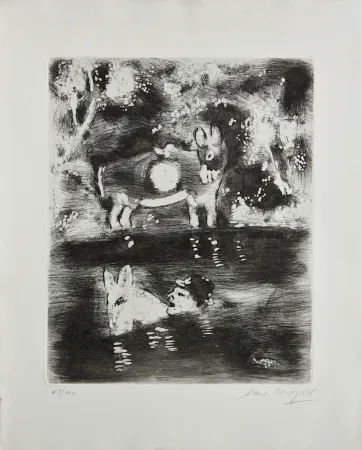 Grabado Chagall - L'Ane chargé d'eponges et l'Ane chargé de sel