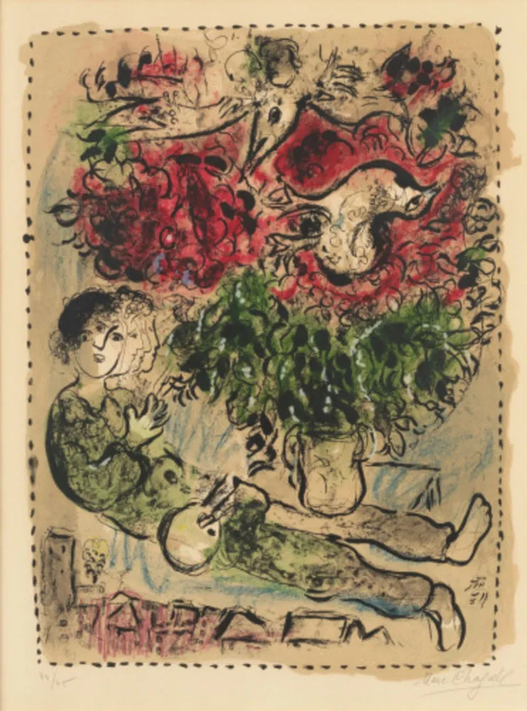 Litografía Chagall - Le Bouquet du Peintre (Mourlot 483)