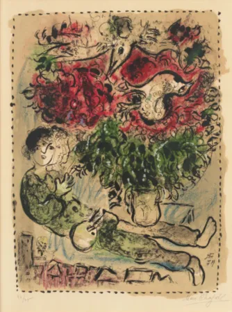Litografía Chagall - Le Bouquet du Peintre (Mourlot 483)