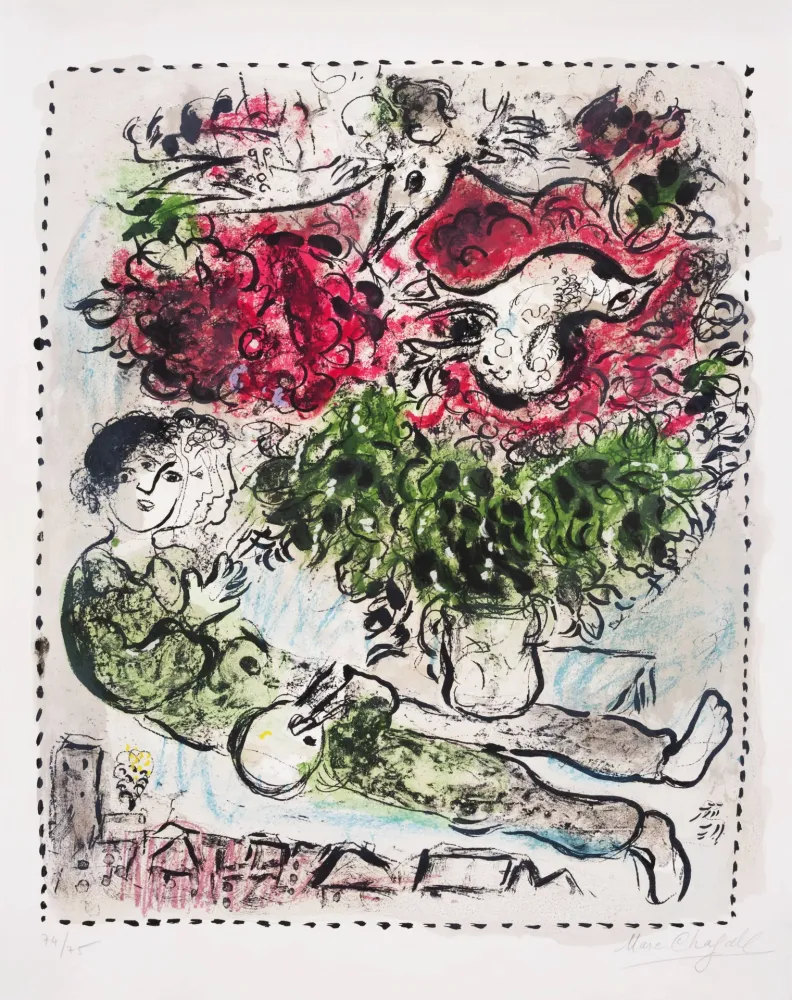 Litografía Chagall - Le bouquet du peintre (The Painter’s Bouquet)