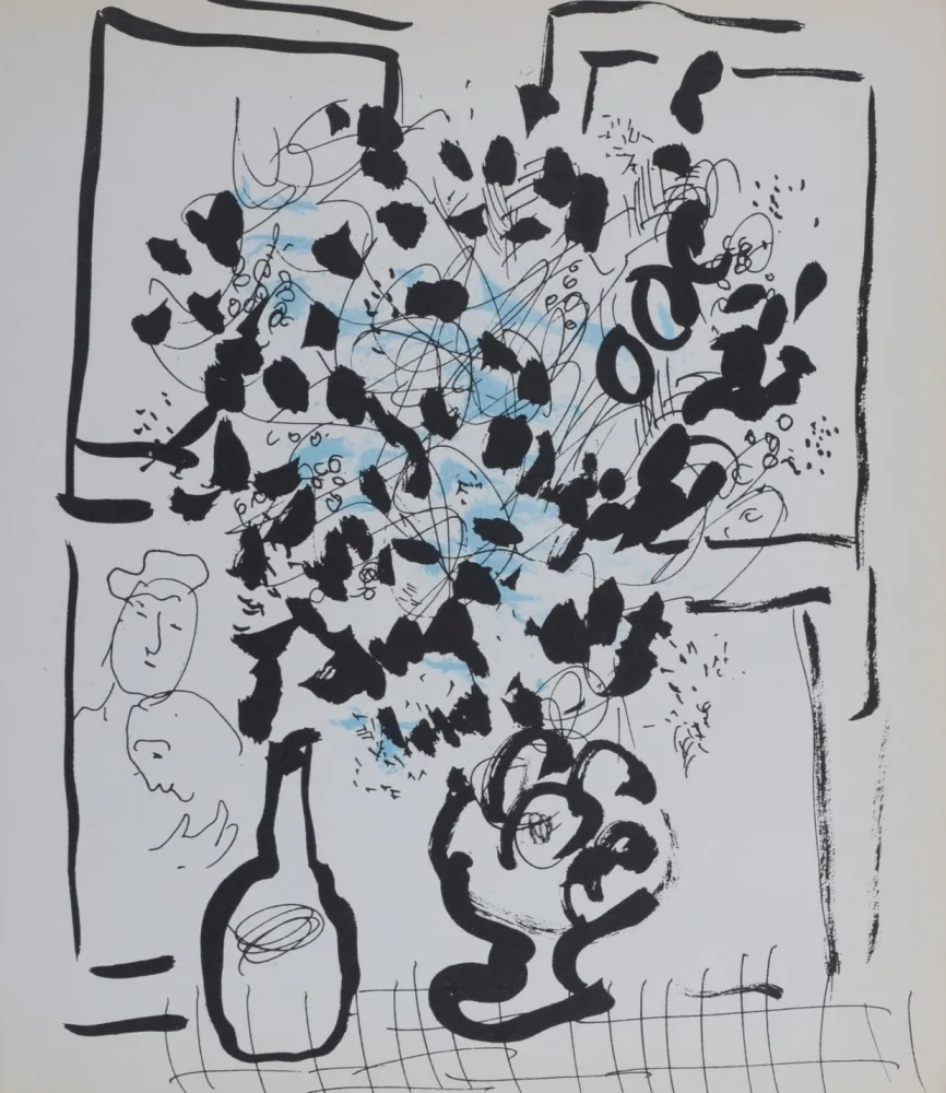 Litografía Chagall - Le bouquet noir et bleu