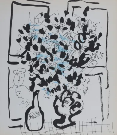 Litografía Chagall - Le bouquet noir et bleu