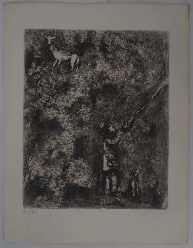 Grabado Chagall - Le cerf chassé (Le cerf et la vigne)