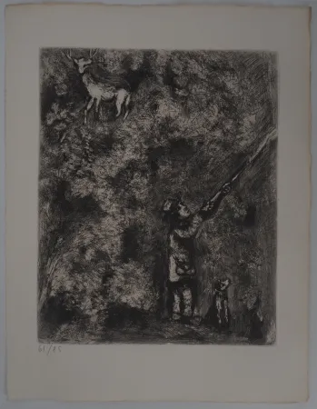 Grabado Chagall - Le cerf chassé (Le cerf et la vigne)