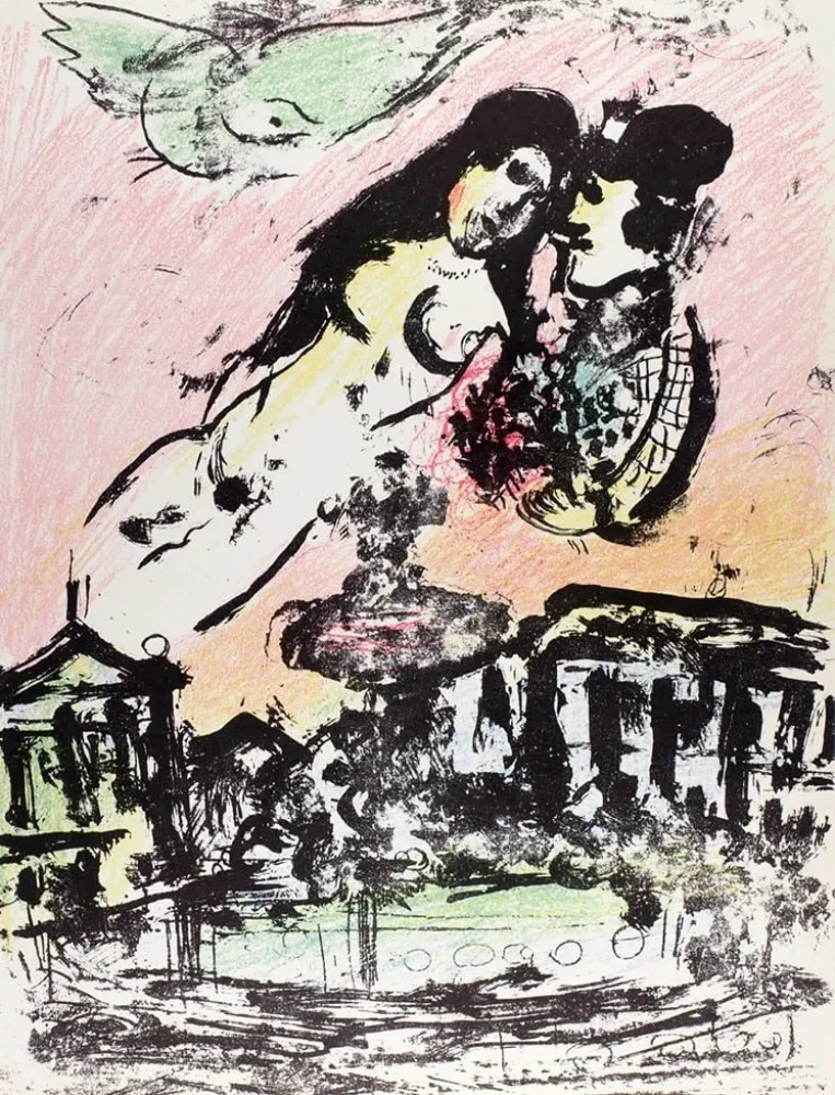Litografía Chagall - Le ciel amoureux 1963