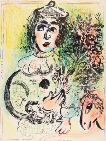 Litografía Chagall - Le clown fleuri